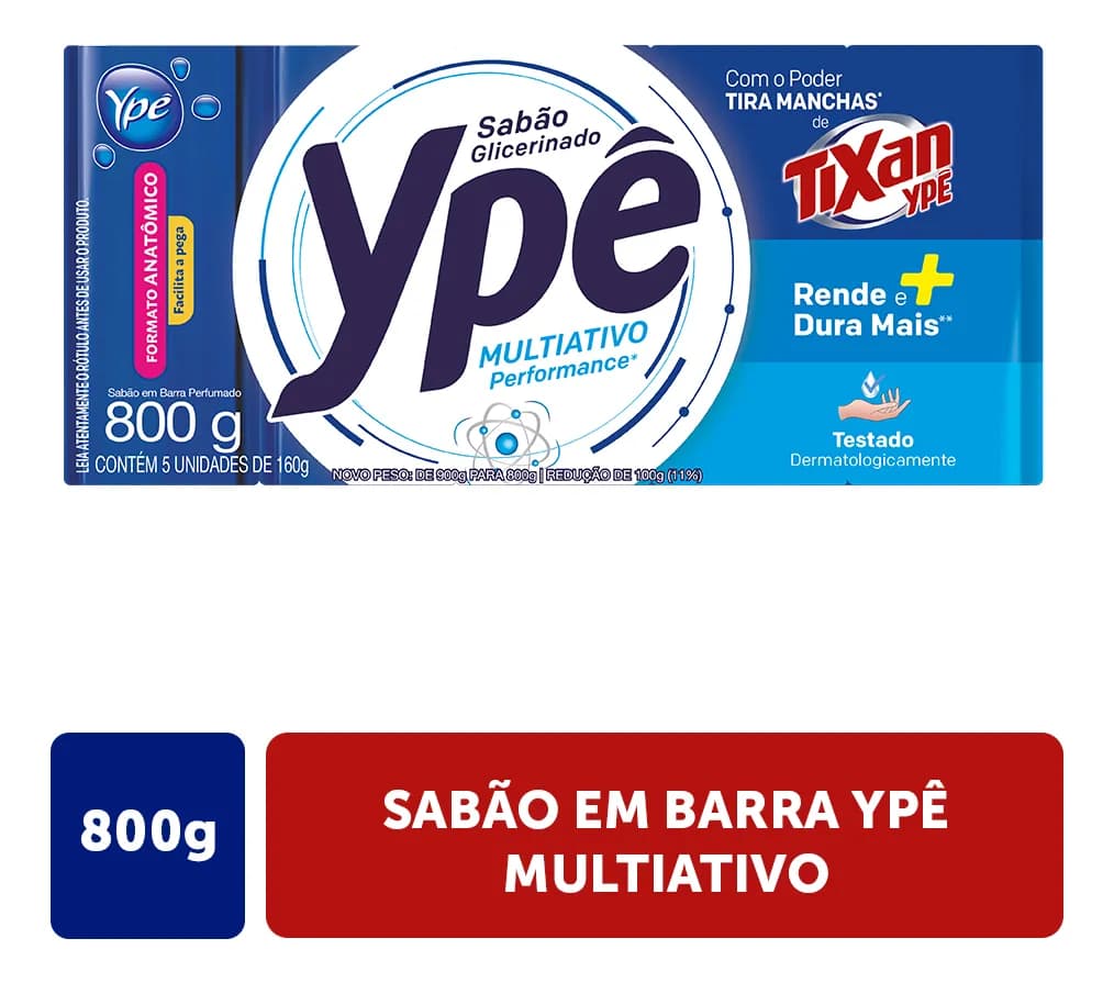 Sabão Em Barra Com 5 Unidades Multiativo 800g Ypê